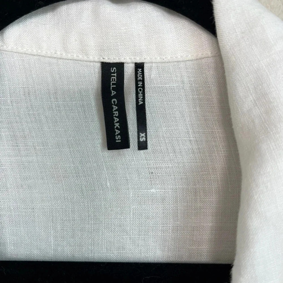 Stella Carakasi Tunic White 100% Hemp Pockets Button Front 3/4 Sleeve Size XS - Picture 3 of 6